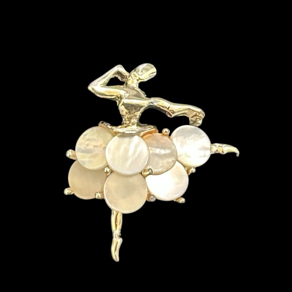 vintage Jewelry - Vintage Ballerina Gold Tone Mother of Pearl Pin Brooch